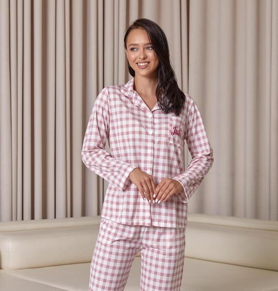 Personalized Tartan Pjs Customized Cotton Lounge Set Custom Plaid Cotton Pajamas Personalized Sleepwear Winter Cozy Pjs Pink Pjs plai Etsy Canada