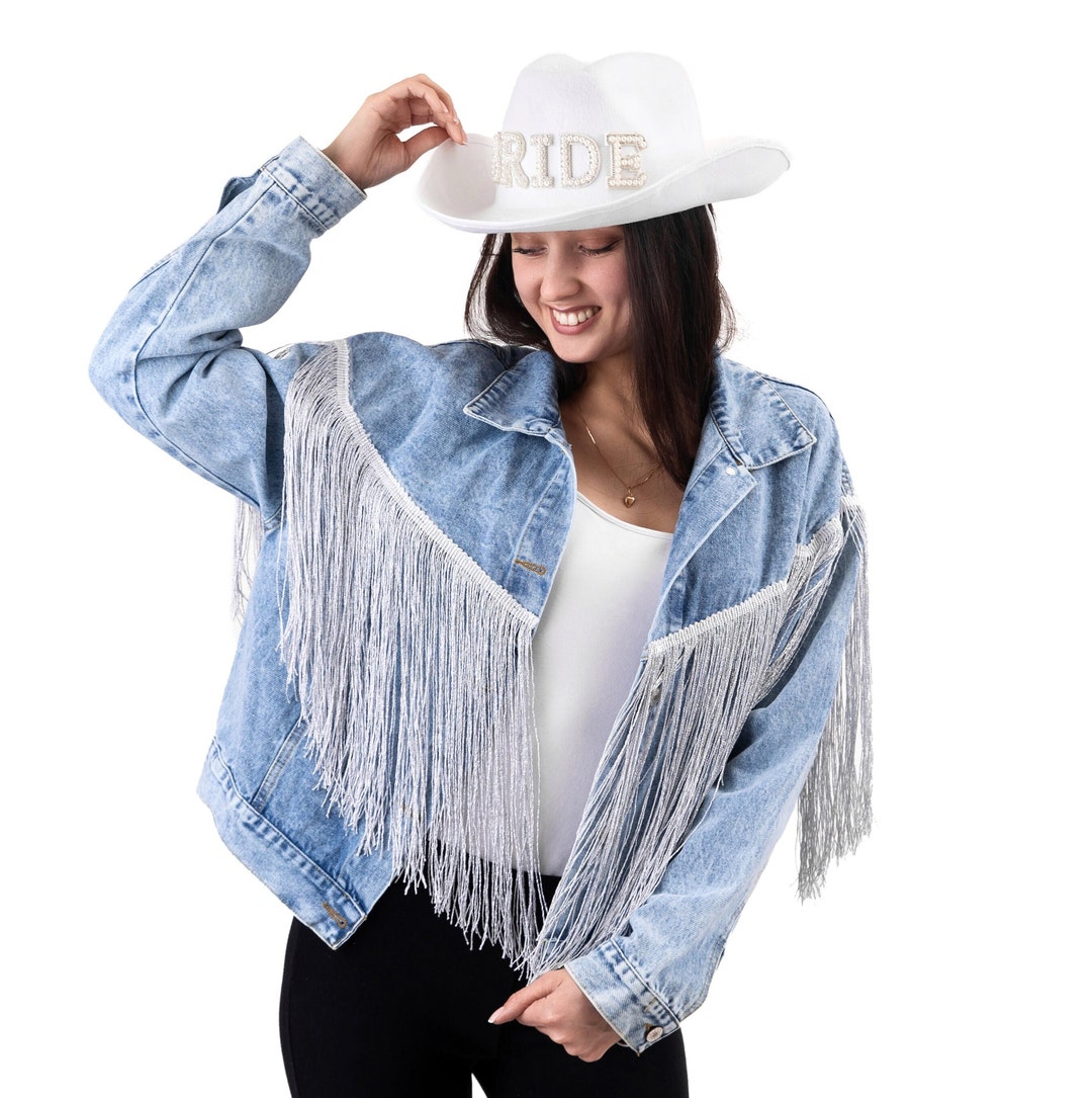 Cowgirl Fringes Custom Jacket, Cowgirl Jacket, Denim Bride Jacket