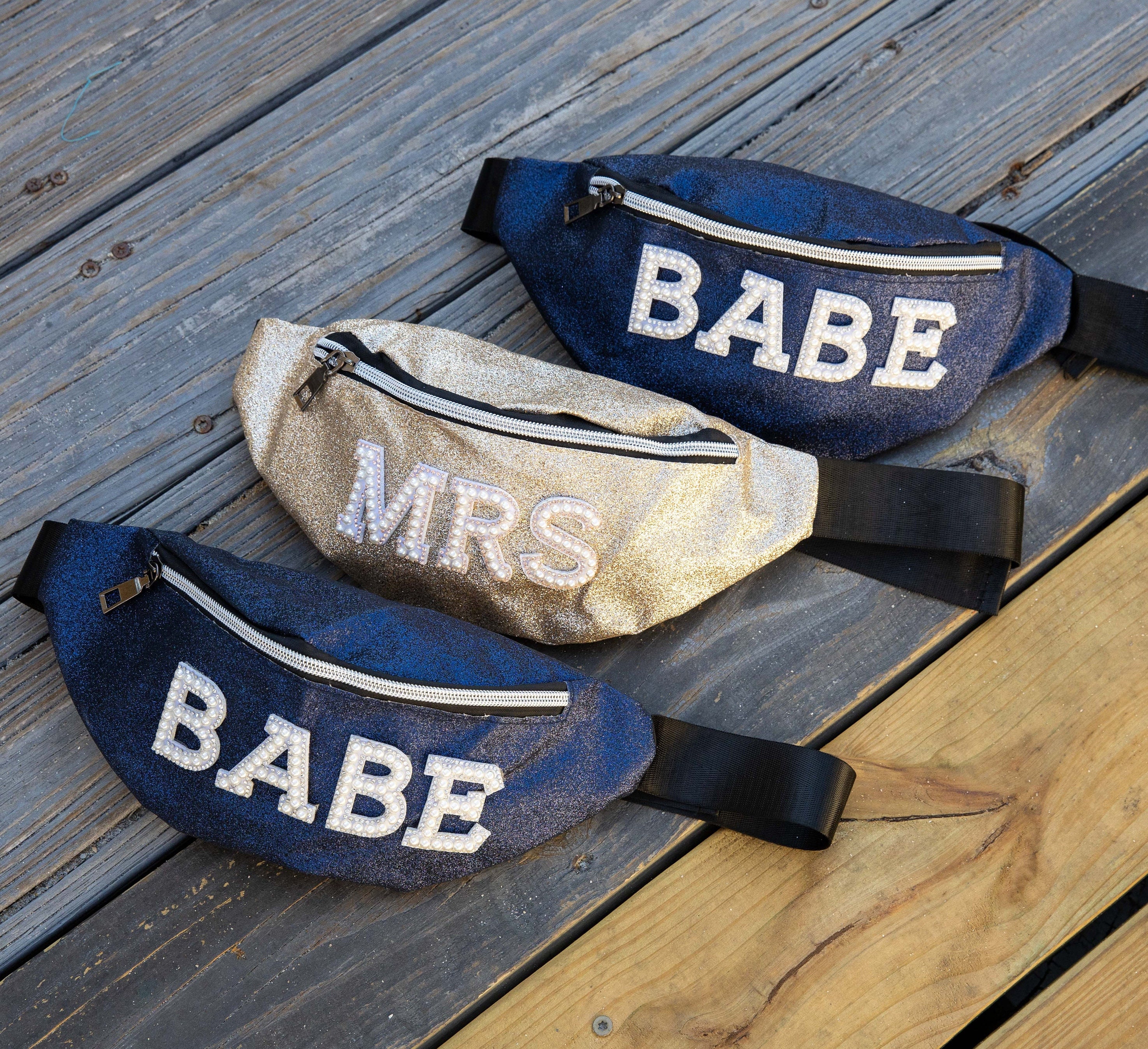 Custom Sequin Fanny Pack for Bachelorette Party | Sparkly Bride Waist Bag | Personalized Bridesmaid Pearl Belt Bag