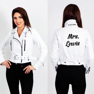 Bridal Custom Leather jacket, Faux leather jacket for wedding, Mrs Jacket, Personalized Jackets, Date under collar jacket, Rock style- turk