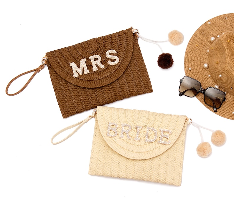 Bride Straw Clutch Shoulder Bag Hen Bride Bag Beach Bag Etsy