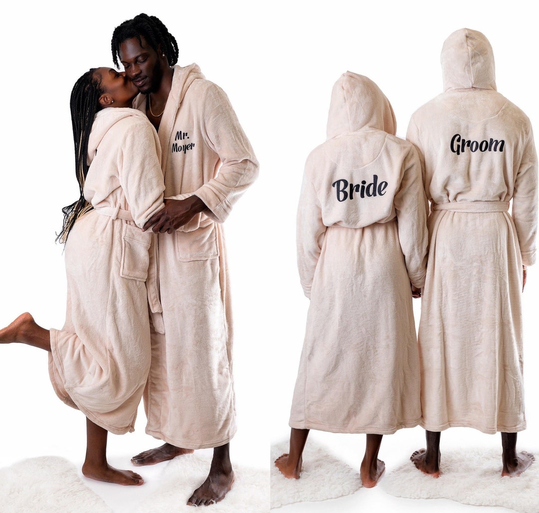 Custom His and Hers Bathrobes With Hoodies, Long Bathrobes, Honeymoon