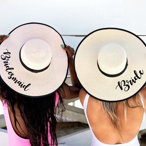 Customized Floppy Beach hats with black border, Bride to be Gift, Custom hat, Personalized hat, Mrs. Beach Hat, Bridesmaid Gift-black border