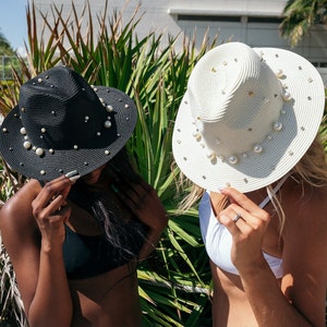 Custom sun hat w pearls, Bride Squad Pearls Hat, Custom Sun hat with name, Cowboy Sun hats with pearls, Bachelorette hats with name adinda image 6