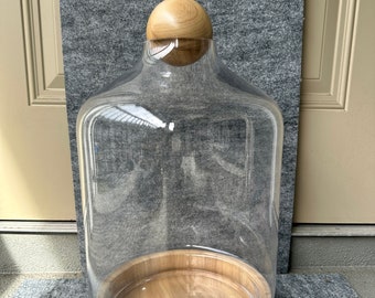18.7”x 10.6”D Glass Terrarium with Wood Base and Ball Lid