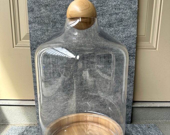 18.7”x 10.6”D Glass Terrarium with Wood Base and Ball Lid