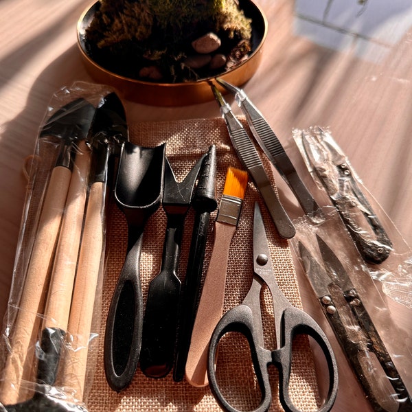 13 Piece Terrarium Tool Set | Tweezers, Scissors, Brush, Rake, Shovel