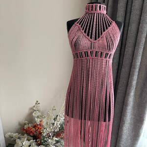 Macrame Beachwear,macrame dress, birthday dress, shiny material, crazy party dress, festival dress, fringed dress, black dress, boho dress,
