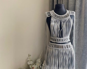 Macrame Beachwear,macrame dress, birthday dress, shiny material, crazy party dress, festival dress, fringed dress, black dress, boho dress,