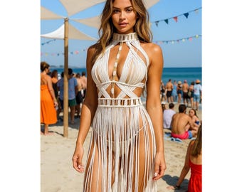 Macrame Dress, Festival Outfit, Bohemian Dress, Beach Dress, Beach Cover Dress, Photoshoot Outfit, Macrame Clothing