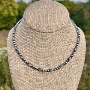 Sterling Silver Twisted Torpedo Navajo Style Pearl Necklace, Handmade, Unique, Western, Sterling Silver, Necklace