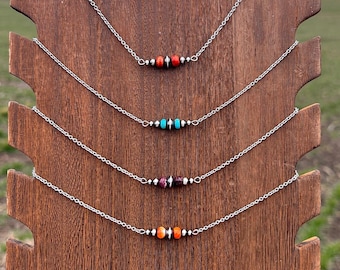 Dainty Western Choker Necklace: Spiny Oyster or Turquoise with Sterling Silver Pearls