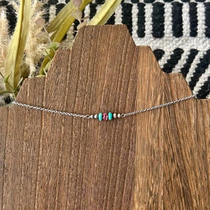 Dainty Turquoise and Spiny Oyster, Sterling Silver, Navajo, Style, Pearl, Western, Choker, Necklace