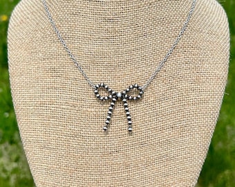 Dainty Sterling Silver Bow Choker, Necklace, Sterling Silver Navajo, Style, Pearls, Western, Bow Necklace, Bow Trend