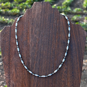 Sterling Silver Torpedo Navajo Style Pearl Necklace, with long torpedo-shaped pearls, Pure sterling silver, 18&quot; long Western necklace