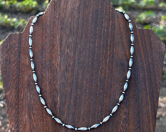 Sterling Silver Torpedo Navajo Style Pearl Necklace, with long torpedo-shaped pearls, Pure sterling silver, 18&quot; long Western necklace
