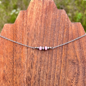 Dainty Sterling Silver Pink Conch Choker, Western Navajo Style Pearl Choker Necklace