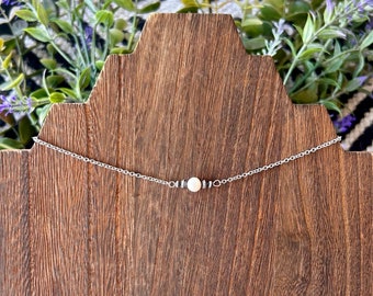 Dainty Fresh Water Pearl and Sterling Silver Choker, Necklace, with sterling silver corrugated Navajo saucer, beads