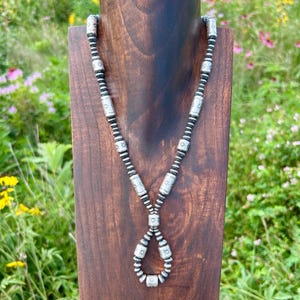 Sterling Silver Stamped Loop Lariat Statement Necklace With Stamped Cylinder Beads, One Of A Kind, Western Necklace