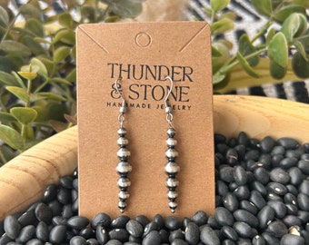 Graduated Navajo Style Pearl Earrings, with Sterling Silver Pearls
