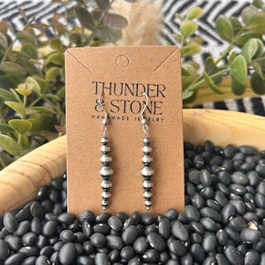 Graduated Navajo Style Pearl Earrings, with Sterling Silver Pearls