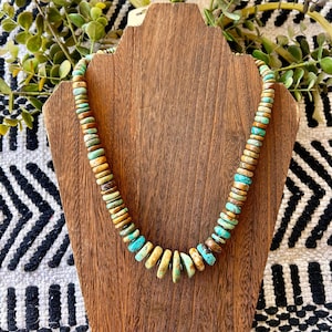 Chunky Green Turquoise Necklace, with Genuine Turquoise, and Sterling Silver Navajo Style Pearl Beads, Handmade Statement Necklace