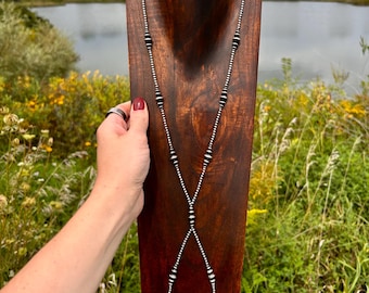 Sterling Silver Lariat Necklace, with Navajo Style Pearls, Long Boho Jewelry