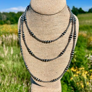 Multi Graduated Navajo Style Pearl Necklace, with Sterling Silver Pearls, Trendy Western Necklace
