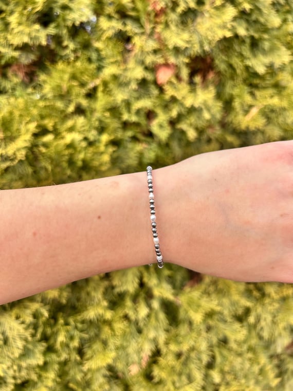 Freshwater Pearl and Sterling Silver Navajo Style Pearl Beaded Western Bracelet