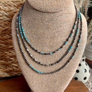 Long Wrap Western Necklace with Kingman Turquoise and Sterling Silver Pearls, Long Western Necklace