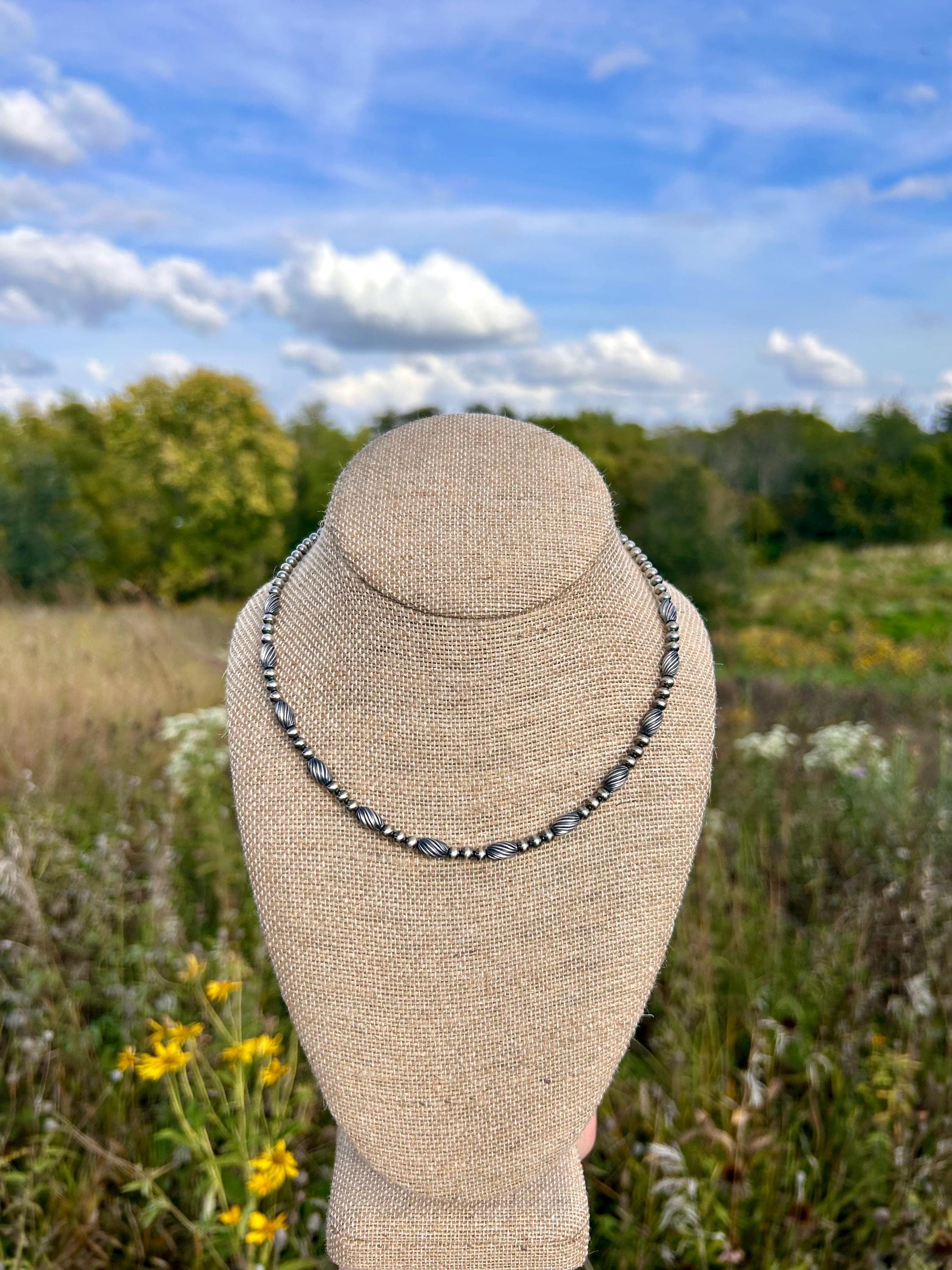 Handmade Sterling Silver Twisted Torpedo Pearl Necklace, Navajo