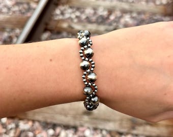 Sterling Silver Desert Pearl Woven Twist Bracelet, Unique Western Bracelet