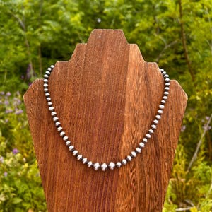 Graduated Sterling Silver Navajo Style Pearl Necklace, 18 Long, Silver Western Necklace