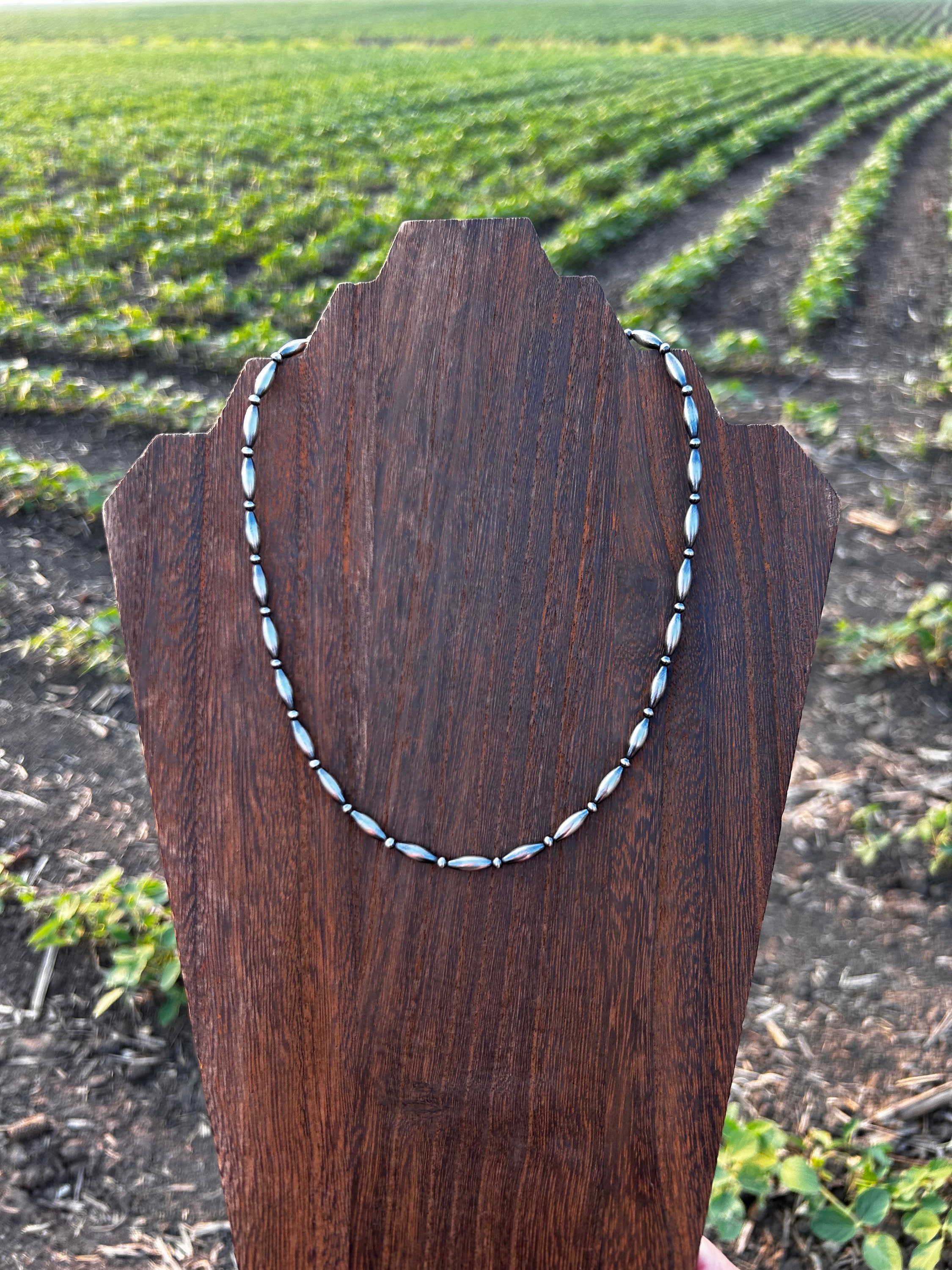 Sterling Silver Torpedo Pearl Necklace, With Genuine Navajo Style