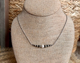 Costal Cowgirl, Freshwater Pearl and Sterling Silver Navajo Pearl, Bar Necklace