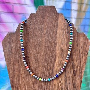 Sterling Silver Pearl Necklace: Southwestern Turquoise, Spiny Oyster, Lapis Lazuli