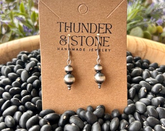 Sterling Silver Navajo Style Pearl Simple Dangle Western Earrings