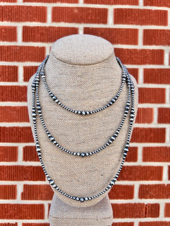 Multi Graduated Navajo Style Pearl Necklace, With Sterling Silver