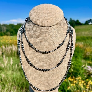 Multi Graduated Navajo Style Pearl Necklace, with Sterling Silver Pearls, Trendy Western Necklace
