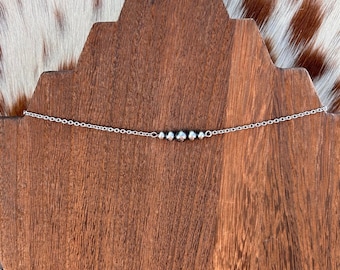 Dainty Sterling Silver Choker, Desert Pearl Choker, Navajo Style Pearl Bar Choker, Necklace