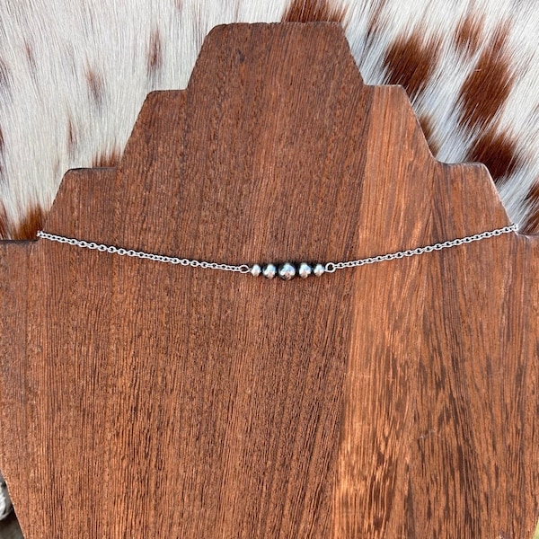 Dainty Sterling Silver Choker, Desert Pearl Choker, Navajo Style Pearl Bar Choker, Necklace