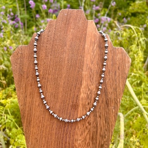 Sterling Silver Navajo Style Diamond Shape Pearl Necklace, Unique Western Heirloom Sterling Silver Necklace