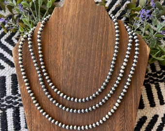 Sterling Silver 6mm Navajo Pearl, 16”, 18”, or 20” Western, Silver, Necklace