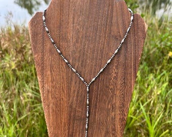 Lariat Necklace with Sterling Silver Torpedoes and Navajo Style Pearls