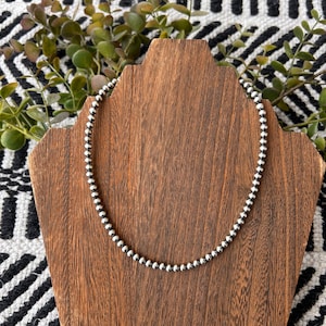 Sterling Silver Desert Pearl Necklace with 5mm Sterling Silver Pearls, 16-inch long basic silver beaded necklace