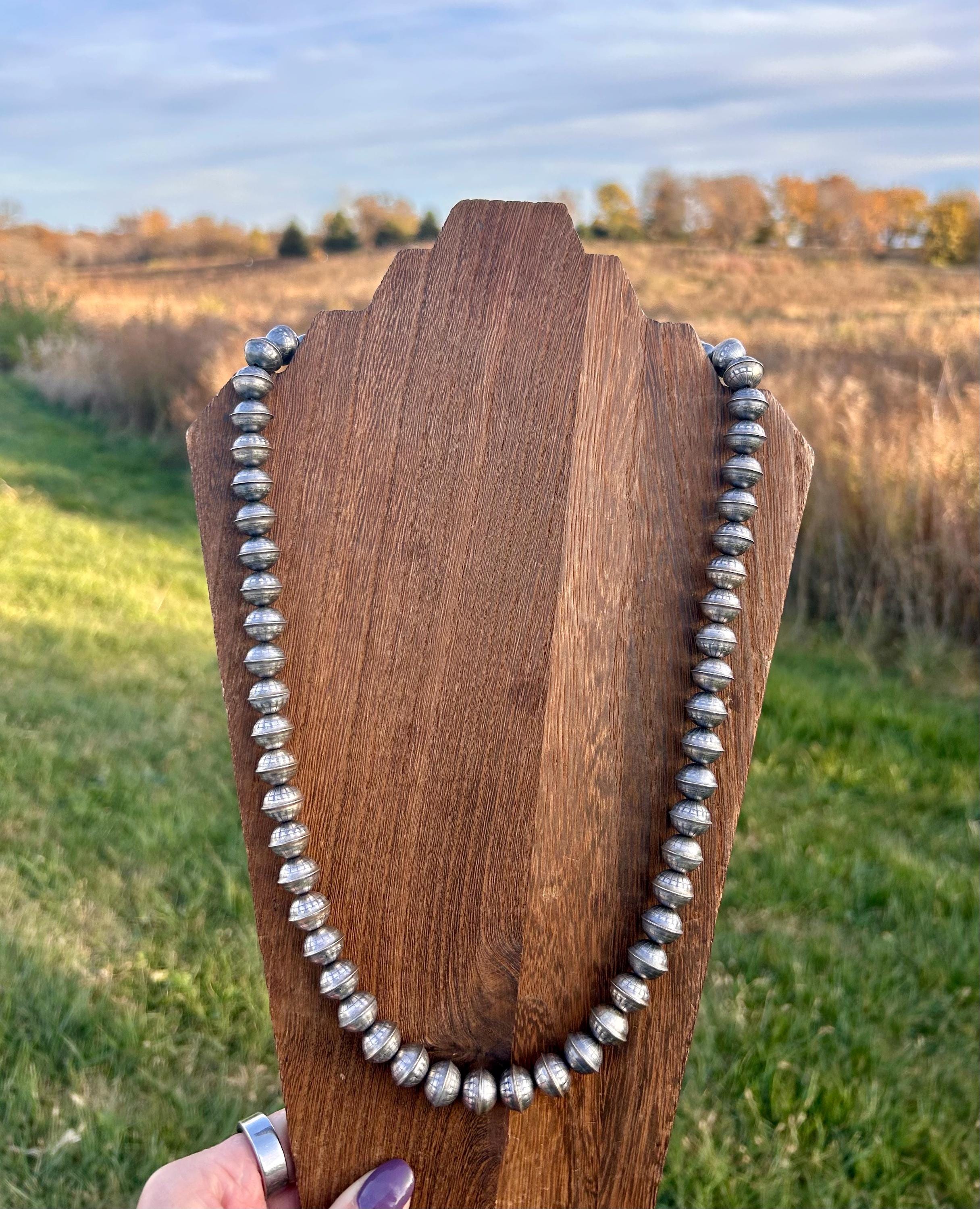 Large Sterling Silver Navajo Pearl Necklace, With Antiqued