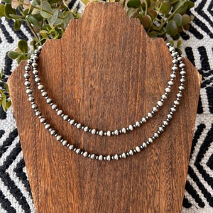 Alternate 3mm and 6mm Navajo Style Sterling Silver Pearl, 16” or 18”, Western, Silver, Necklace