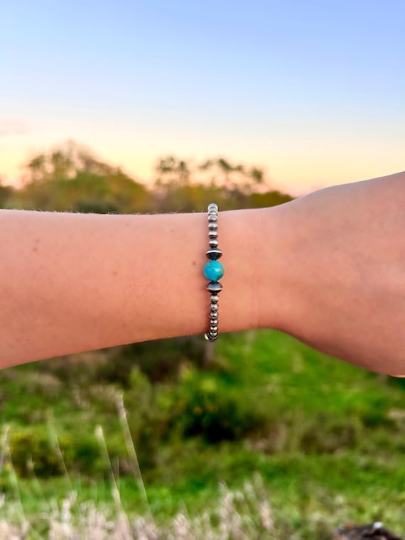 Sterling Silver Pearl Bracelet With Genuine Kingman Turquoise