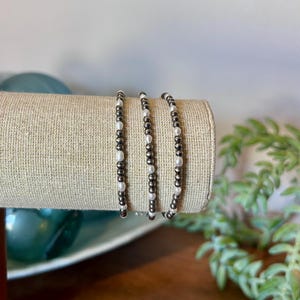 Freshwater Pearl and Sterling Silver Navajo Style Pearl Beaded Western Bracelet image 4