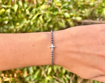 Dainty Cross Bracelet with Sterling Silver Navajo Style Pearls